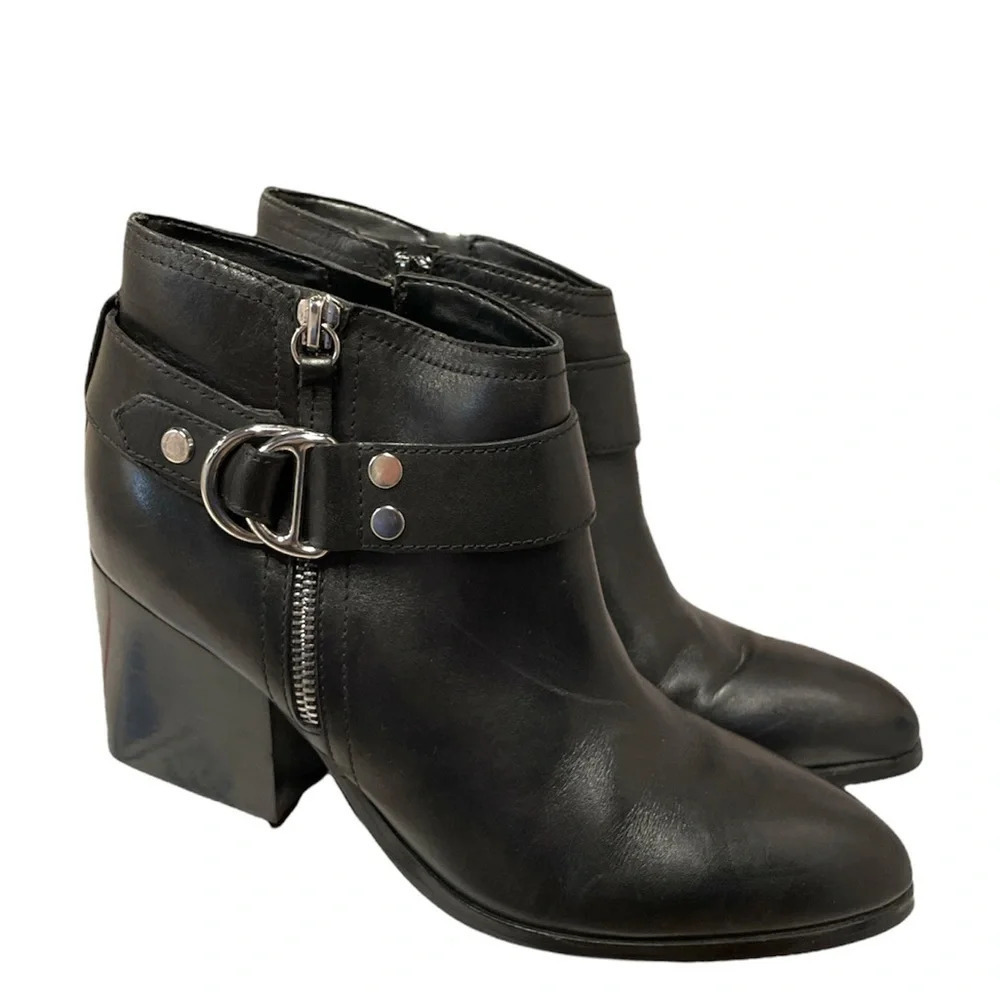 Marc Fisher Western Black Leather Boots Block Heel